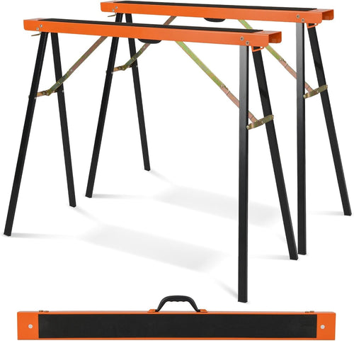 Folding Saw Horses Pair 375kg Heavy Duty Galvanized Trestles w/ Non-Slip Top