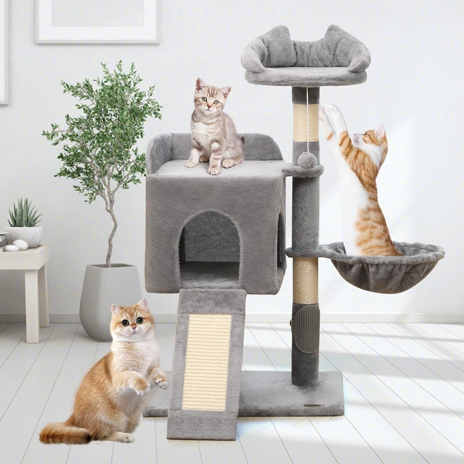 Cat Scratching Post Tower with Condo Hammock Sisal Posts Multi Level