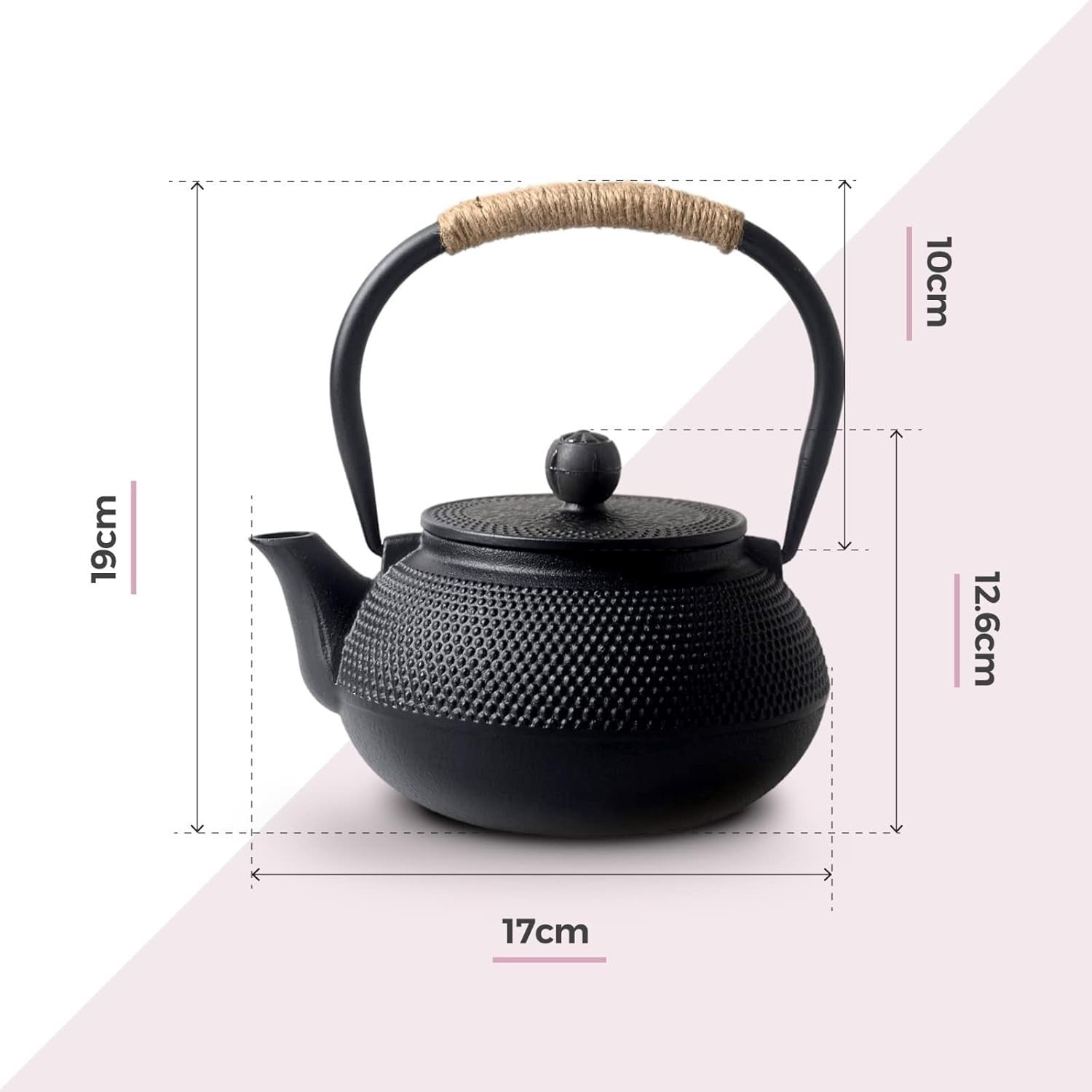 Cast Iron Teapot 1200ml Chinese Tetsubin Tea Pot w/ Infuser Black