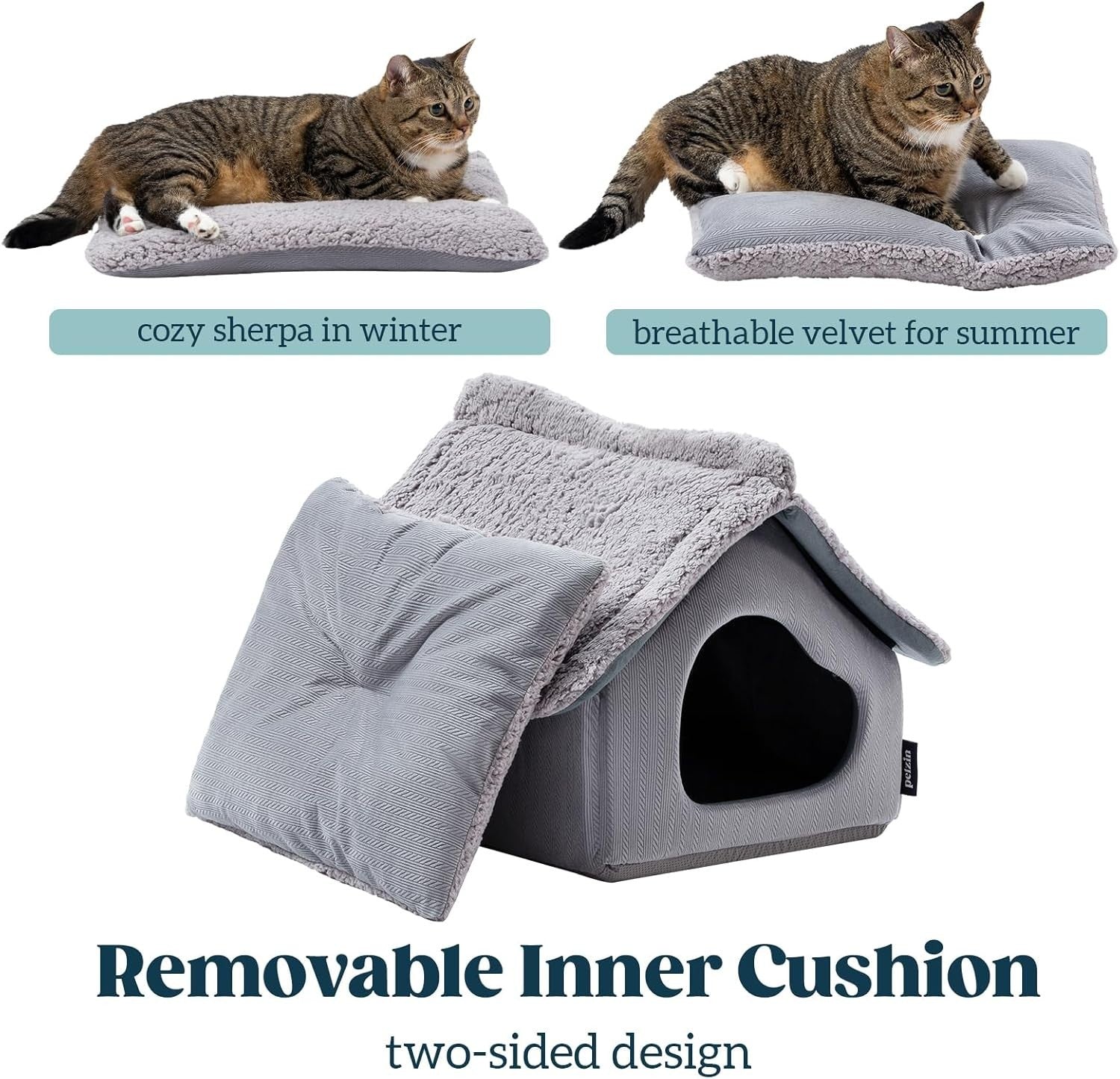 Large Cat Cave Bed Indoor Pet House Covered Hideaway Washable Cushion