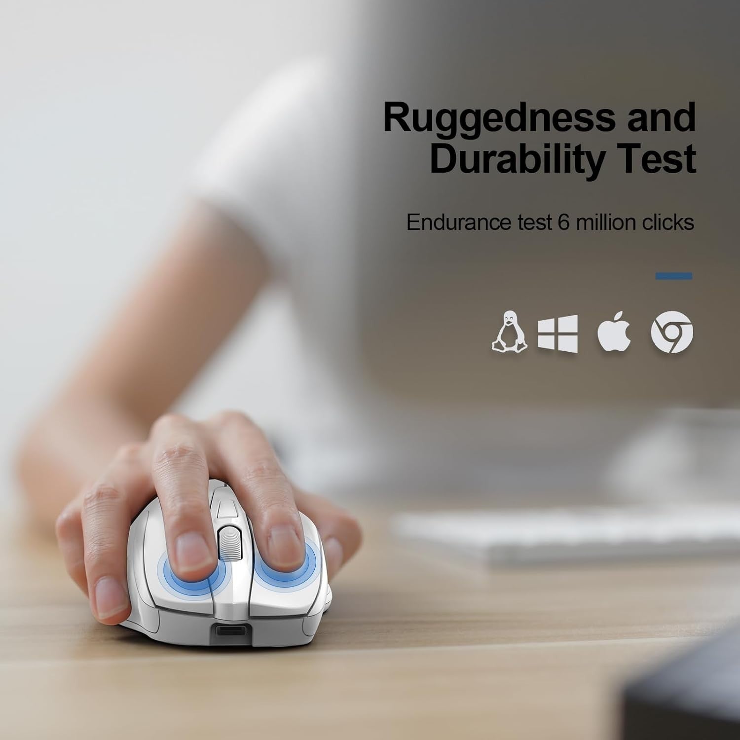 White Rechargeable Wireless Mouse 4800DPI Silent Click Ergonomic USB PC