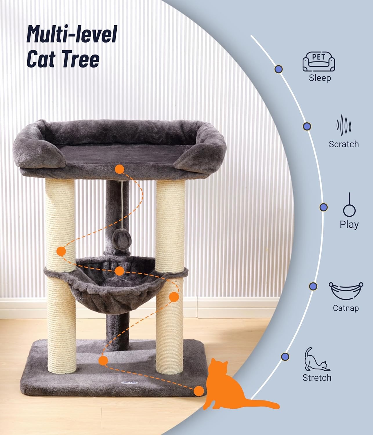 71cm Cat Tree Tower Large Bed Hammock Sisal Scratching Post Indoor Cats