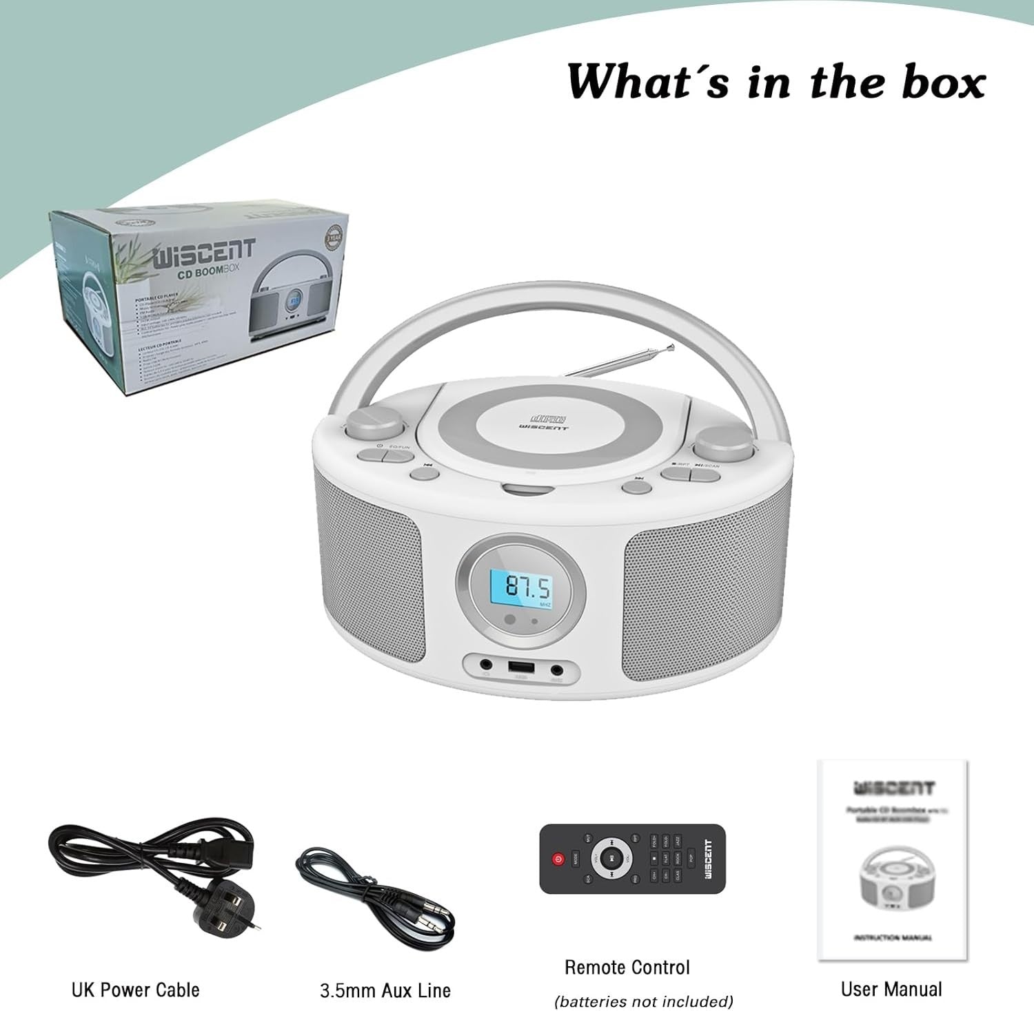 Portable CD Player Boombox Bluetooth FM Radio USB AUX Stereo Speaker