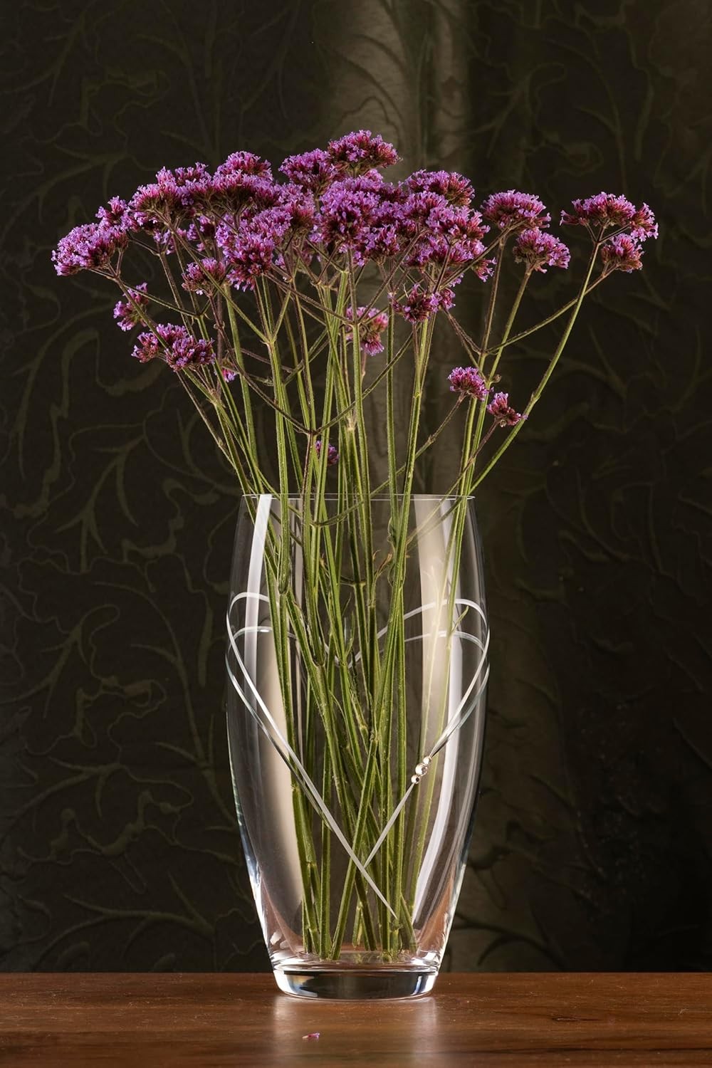 Crystal Heart Barrel Flower Vase Hand Cut Glass 26cm Luxury Home Decor