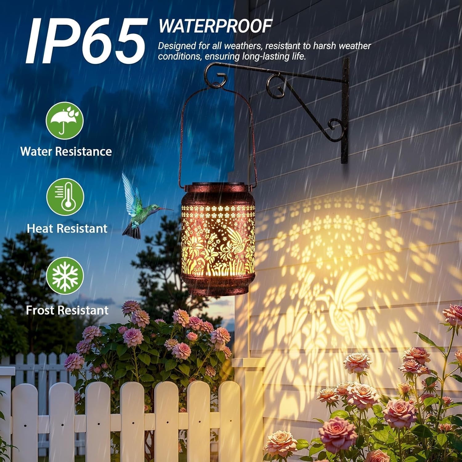 2 Pack Solar Hummingbird Lanterns Garden Lights • Waterproof Hanging Decor