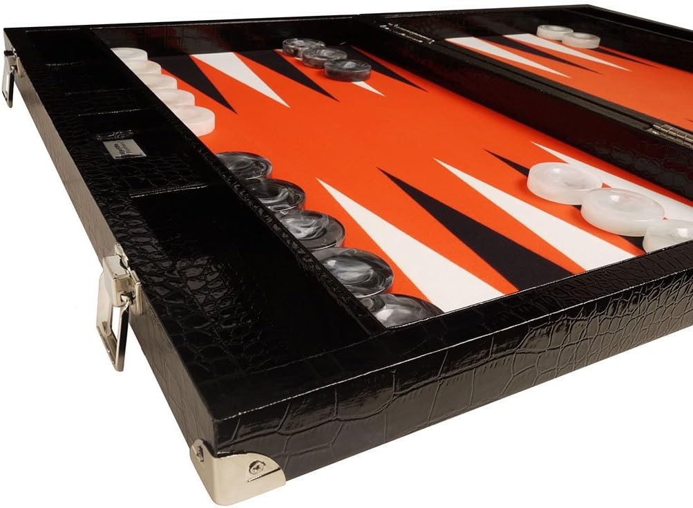 21” Tournament Backgammon Set Luxury Faux Leather Case Pro Board Game