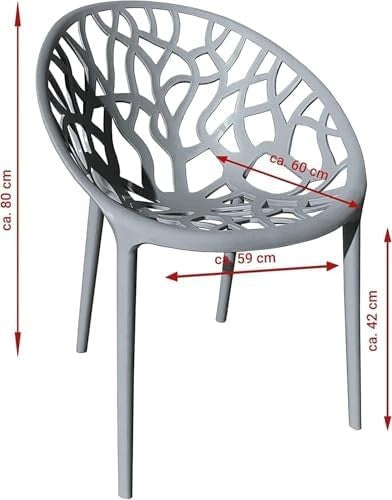 Set of 6 Stackable Dining Chairs Plastic Indoor Outdoor Garden Patio Grey