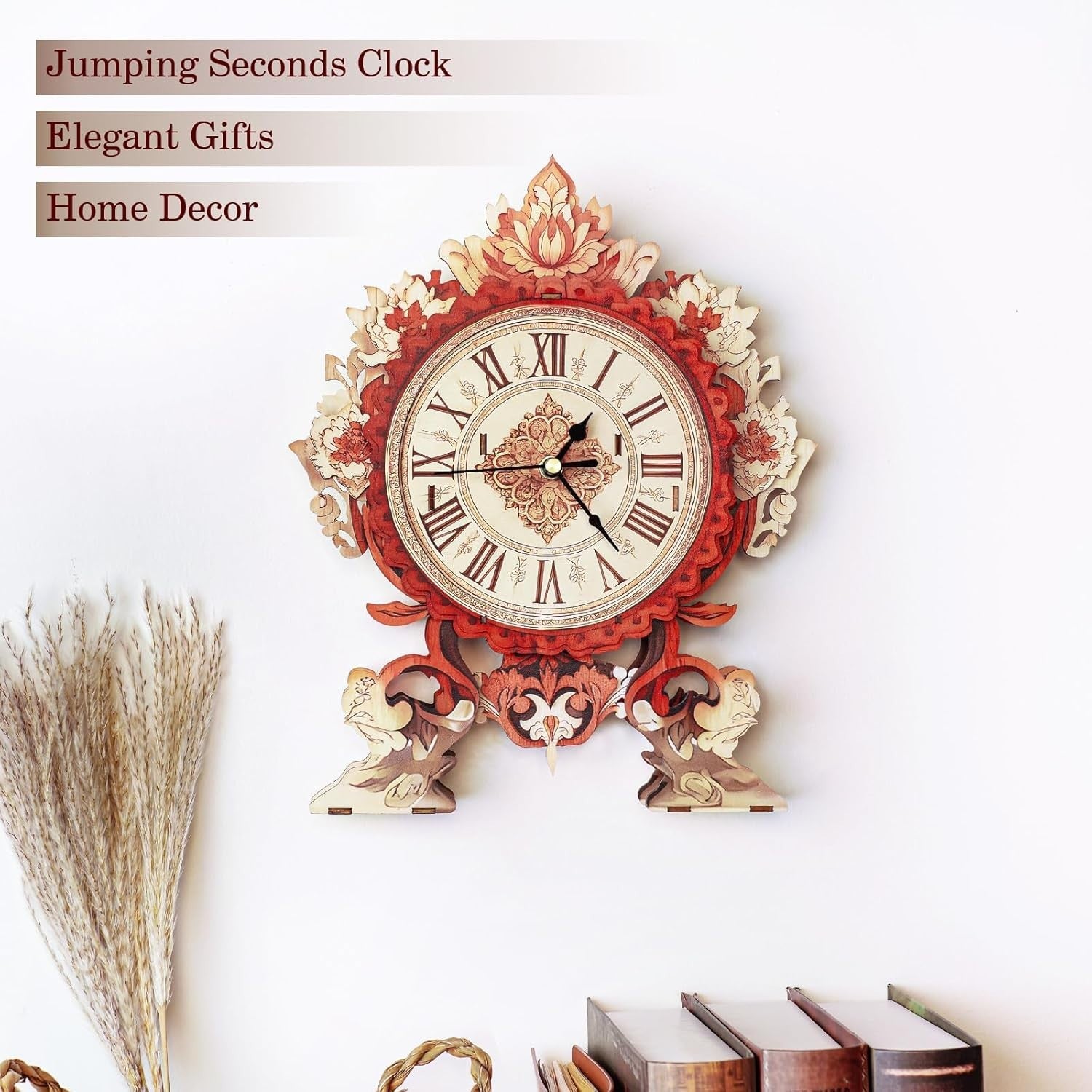 Mechanical Wooden Flame Flower Wall Clock 3D Puzzle DIY Craft Gift