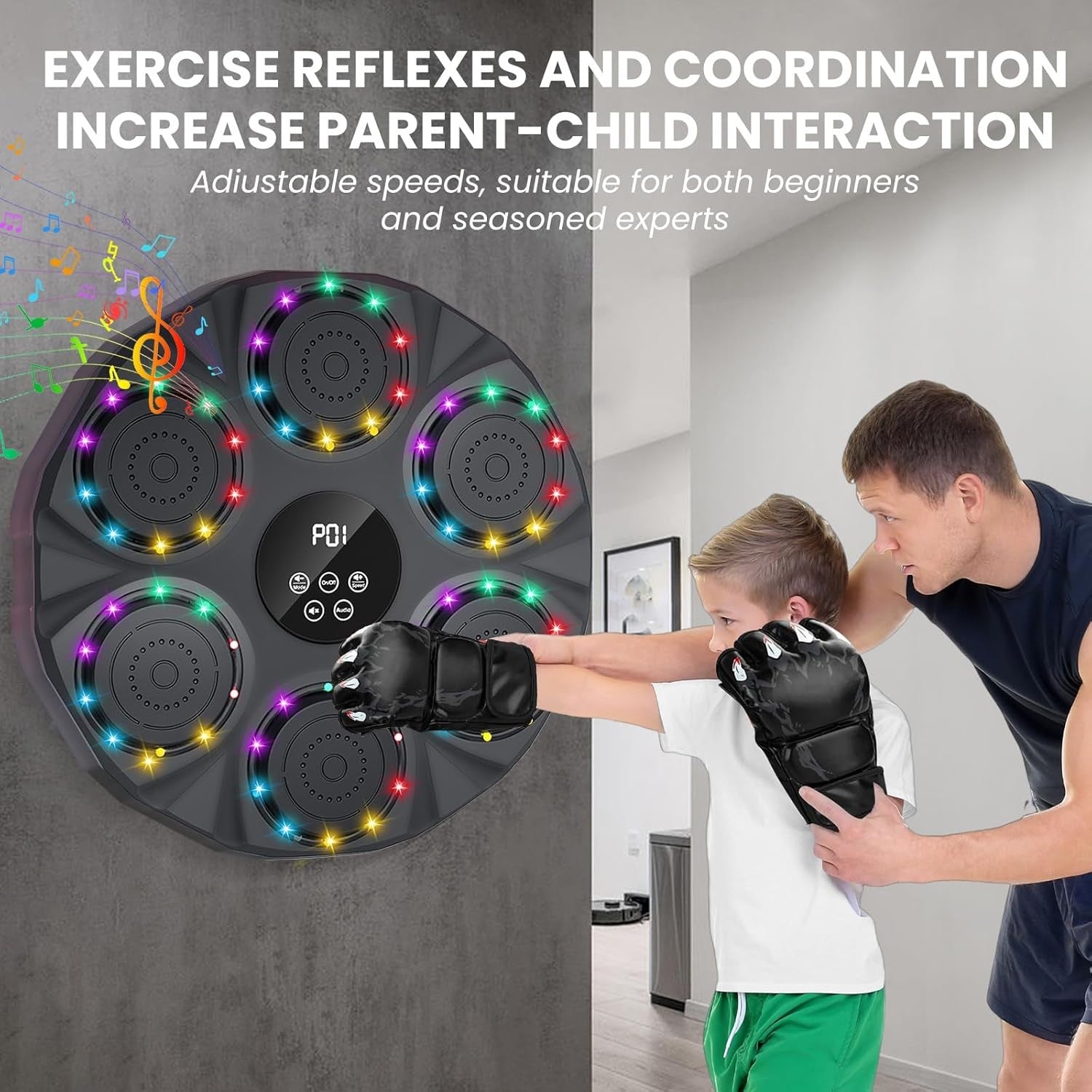 Music Boxing Machine LED Punch Pad Bluetooth Wall Mounted Auto Count Home Gym