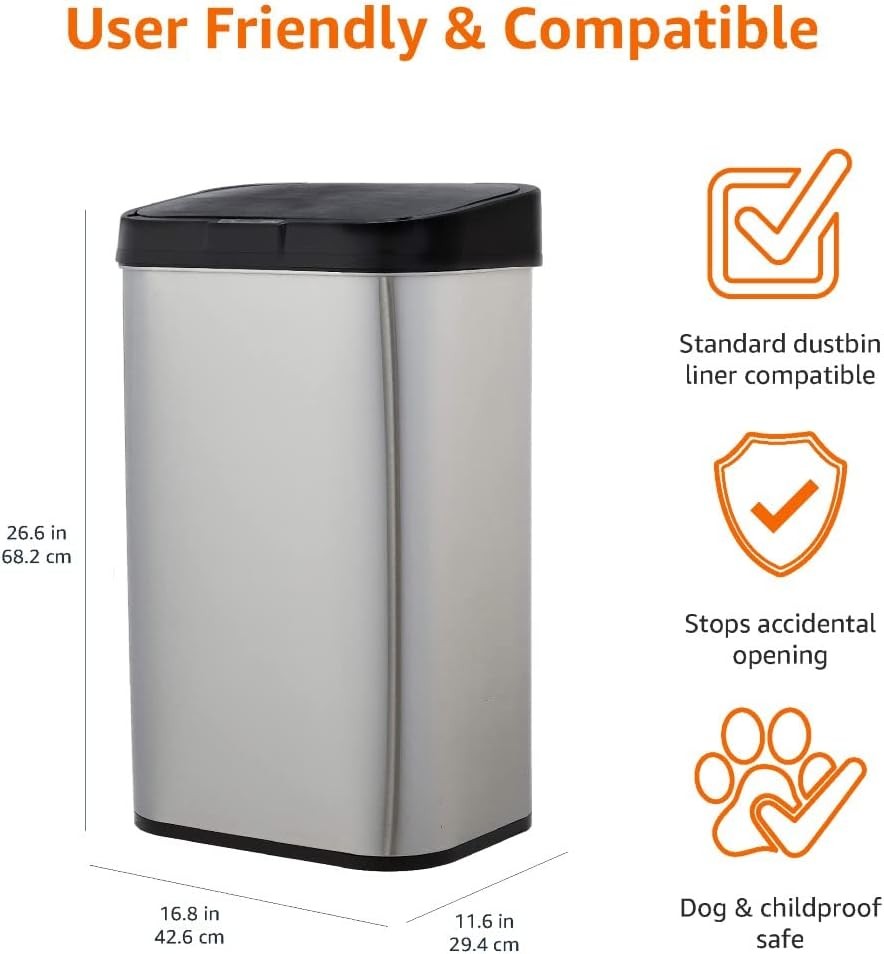 60L Stainless Steel Sensor Bin Black & Silver Kitchen