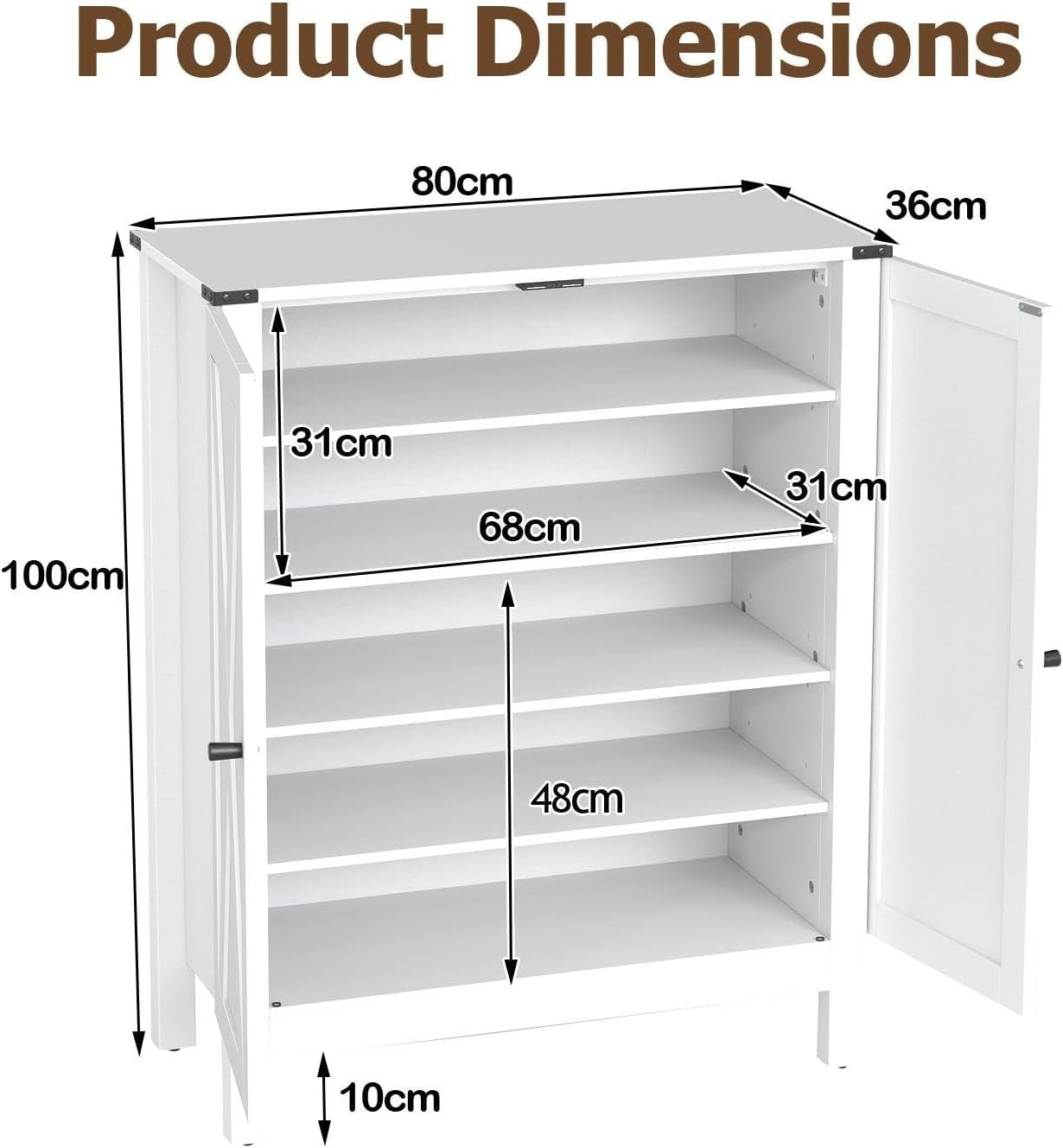 Adjustable 5-Shelf Wooden Shoe Cabinet with Magnetic Doors & Anti-Tip Safety