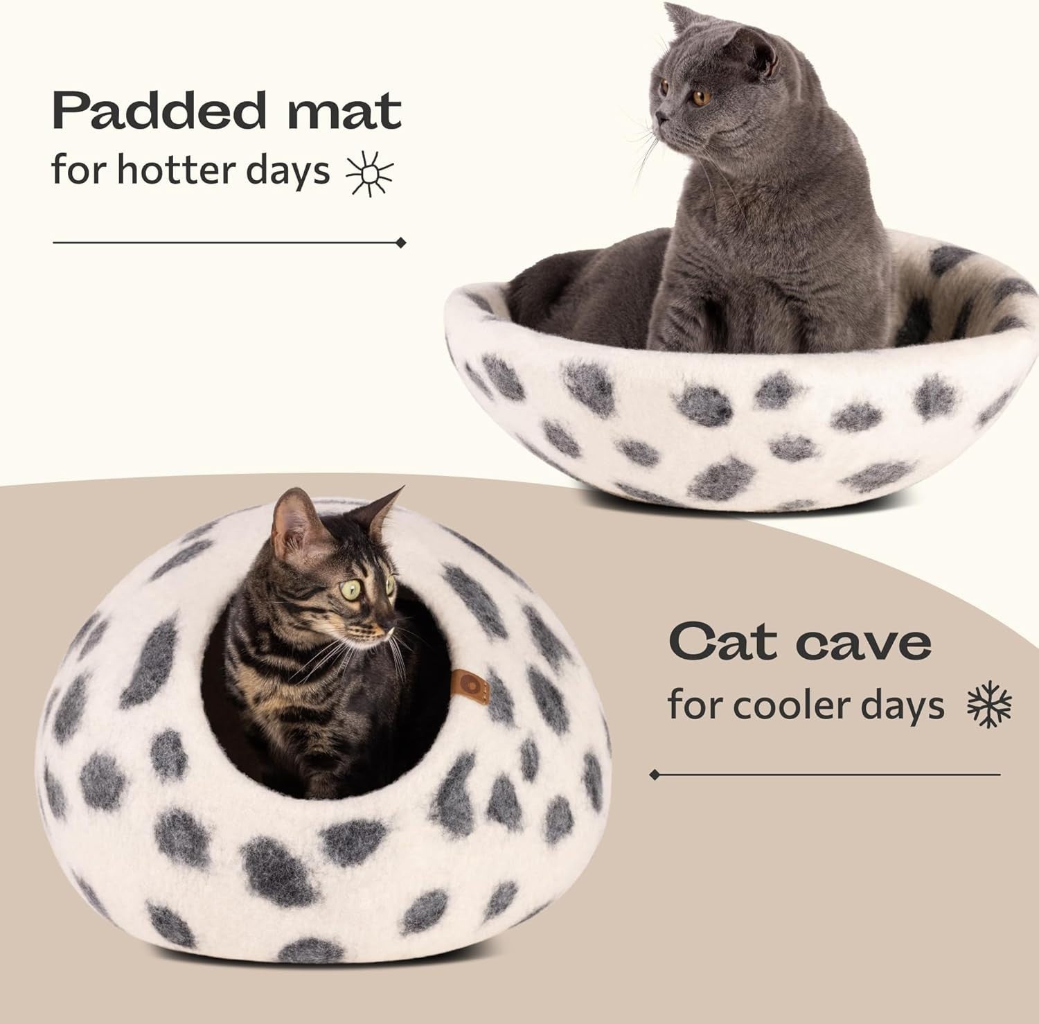 Handmade Merino Wool Cat Cave Bed Large Felt Cat House Cozy Hideout