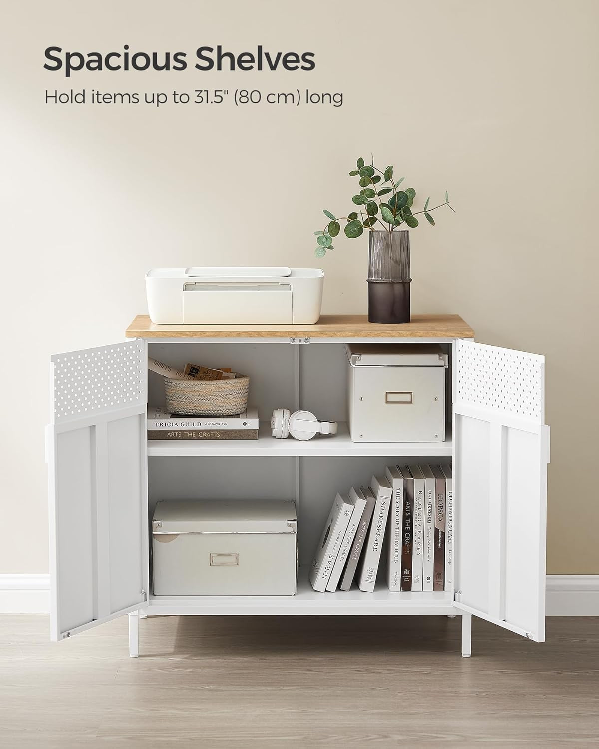 Metal Storage Cabinet Sideboard Cupboard with Shelves Natural White 80cm
