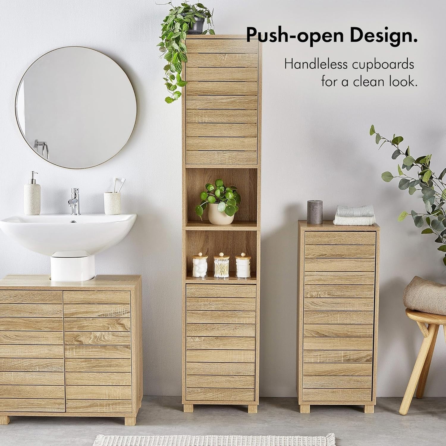 Tall Slim Bathroom Cabinet with Adjustable Shelves & Water Resistant Wood