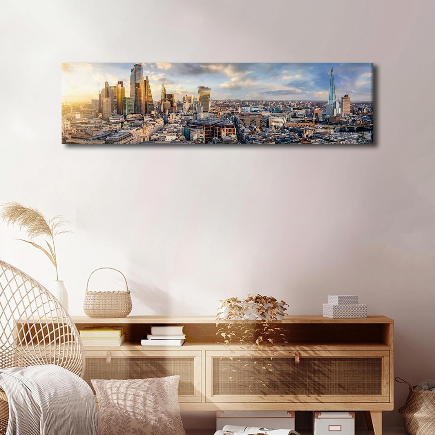 London Skyline Sunset Canvas Wall Art Large Modern 12x46in