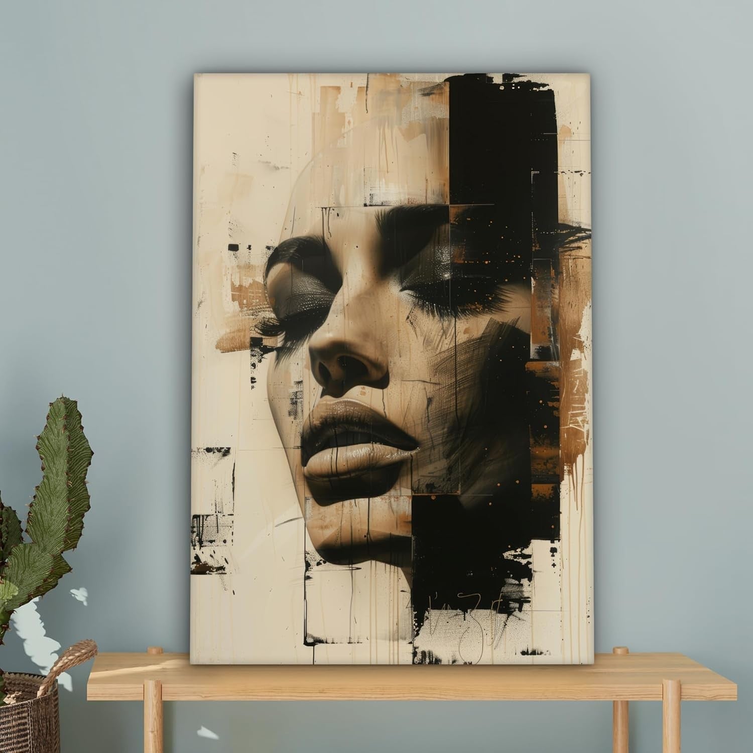 Beige Abstract Woman Canvas Wall Art 40x60cm Framed Print