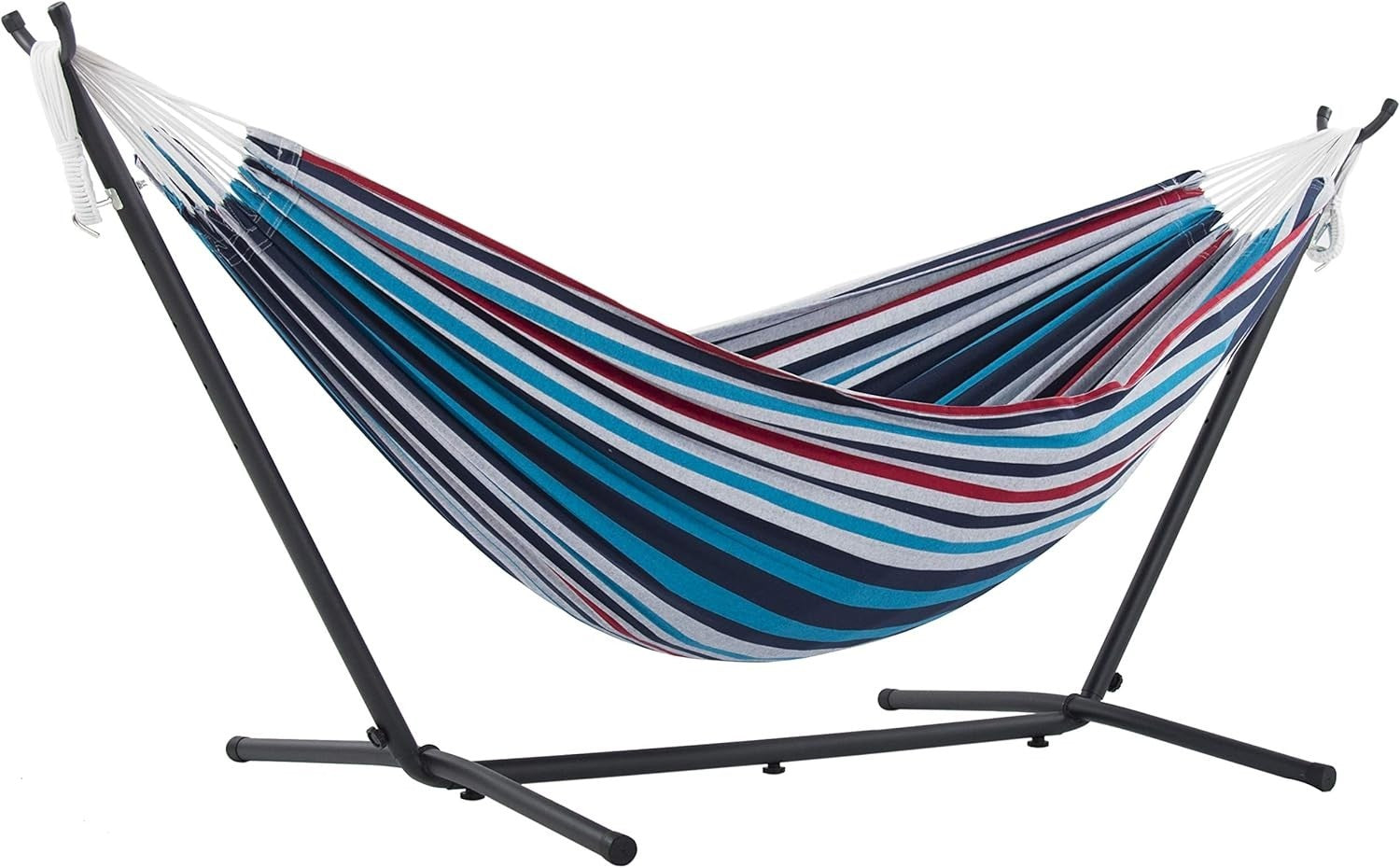 Double Cotton Hammock with Stand – 280cm Adjustable Frame, 2 Person Patio Bed