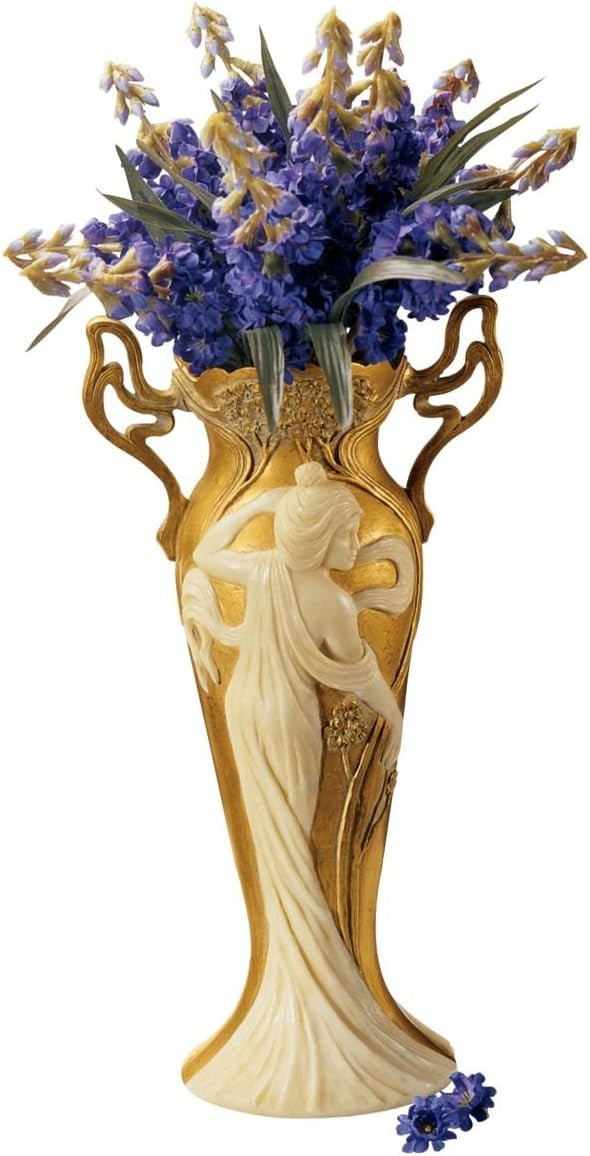Art Nouveau Ivory Gold Resin Vase Sculptural Luxury Home Decor Accent