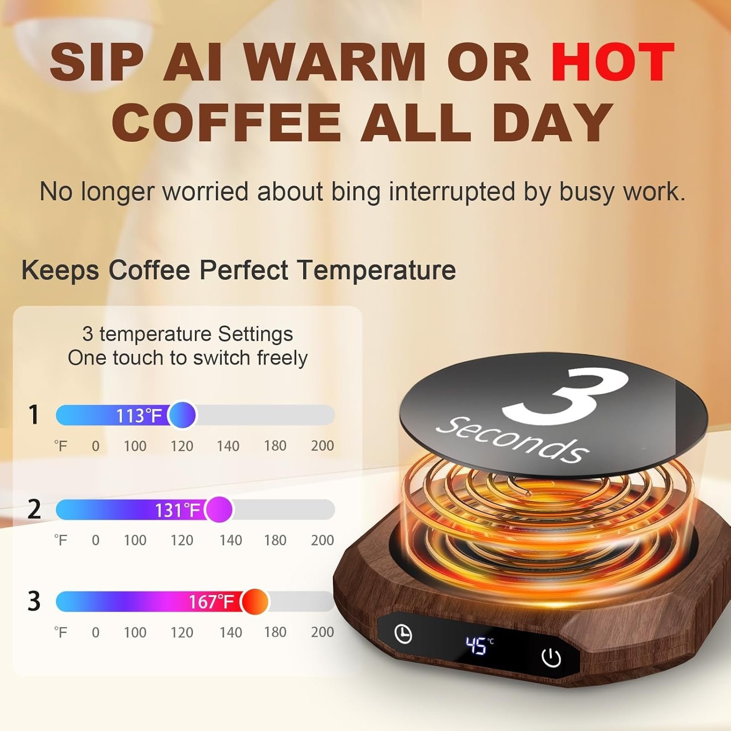 Coffee Mug Warmer 3 Temp 1-9H Timer Desk Cup Heater