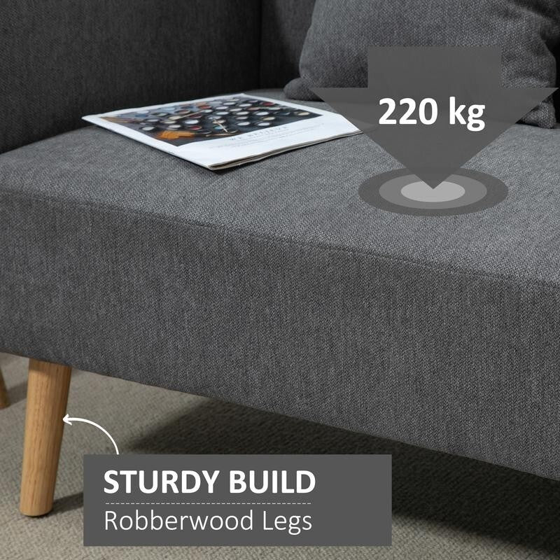 2 Seater Grey Chenille Loveseat Sofa Compact Couch w/ Cushions & Wood Legs