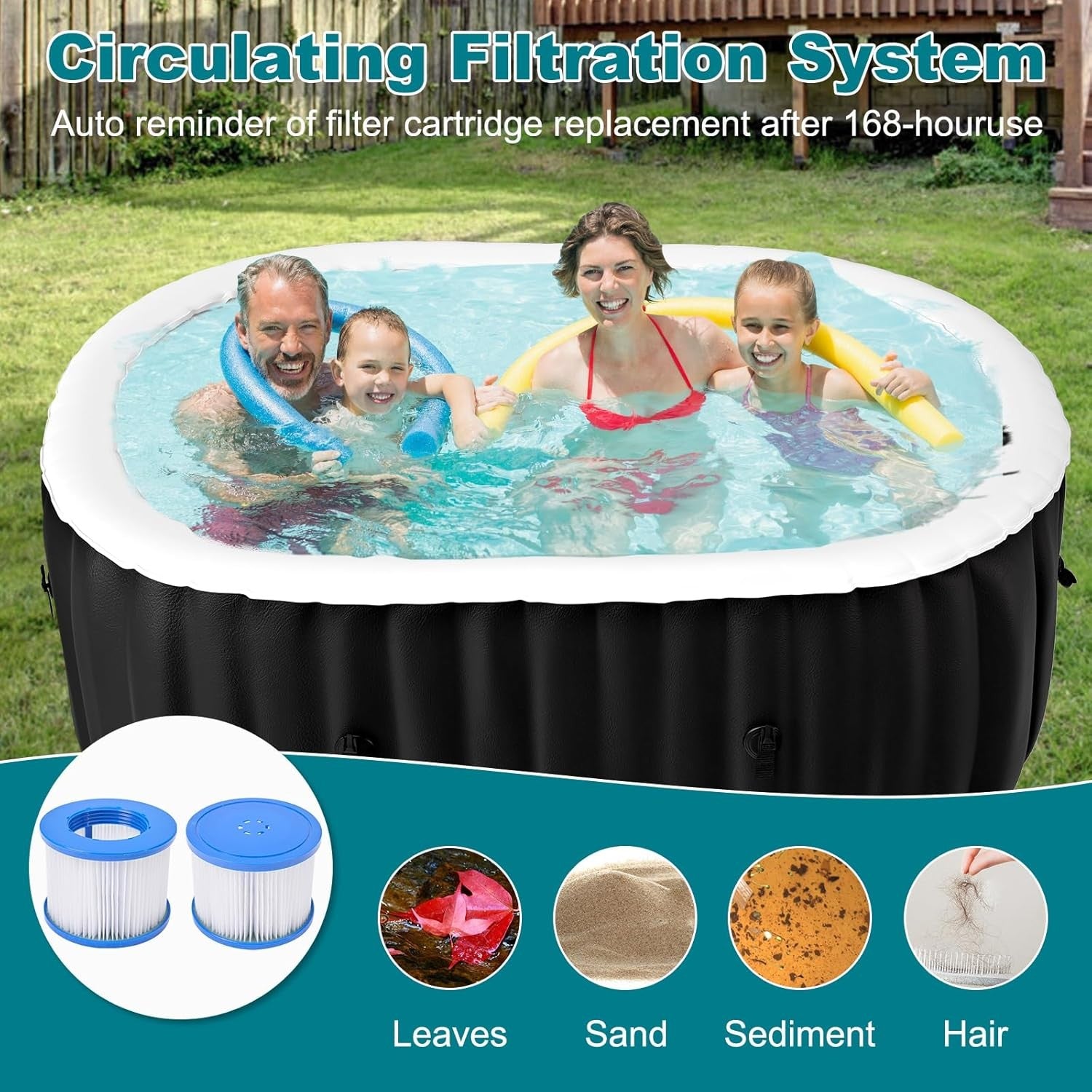 1–2 Person Inflatable Hot Tub Oval Spa 100 Air Jets Heated Portable