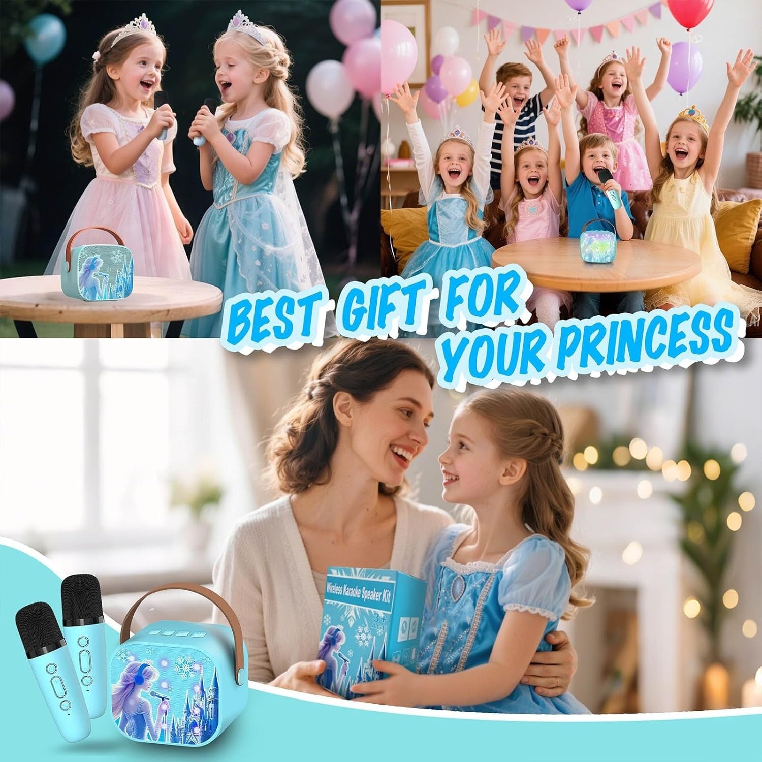 Girls Karaoke Machine 2 Mics Princess Pink Toy Gift Ages 3-8