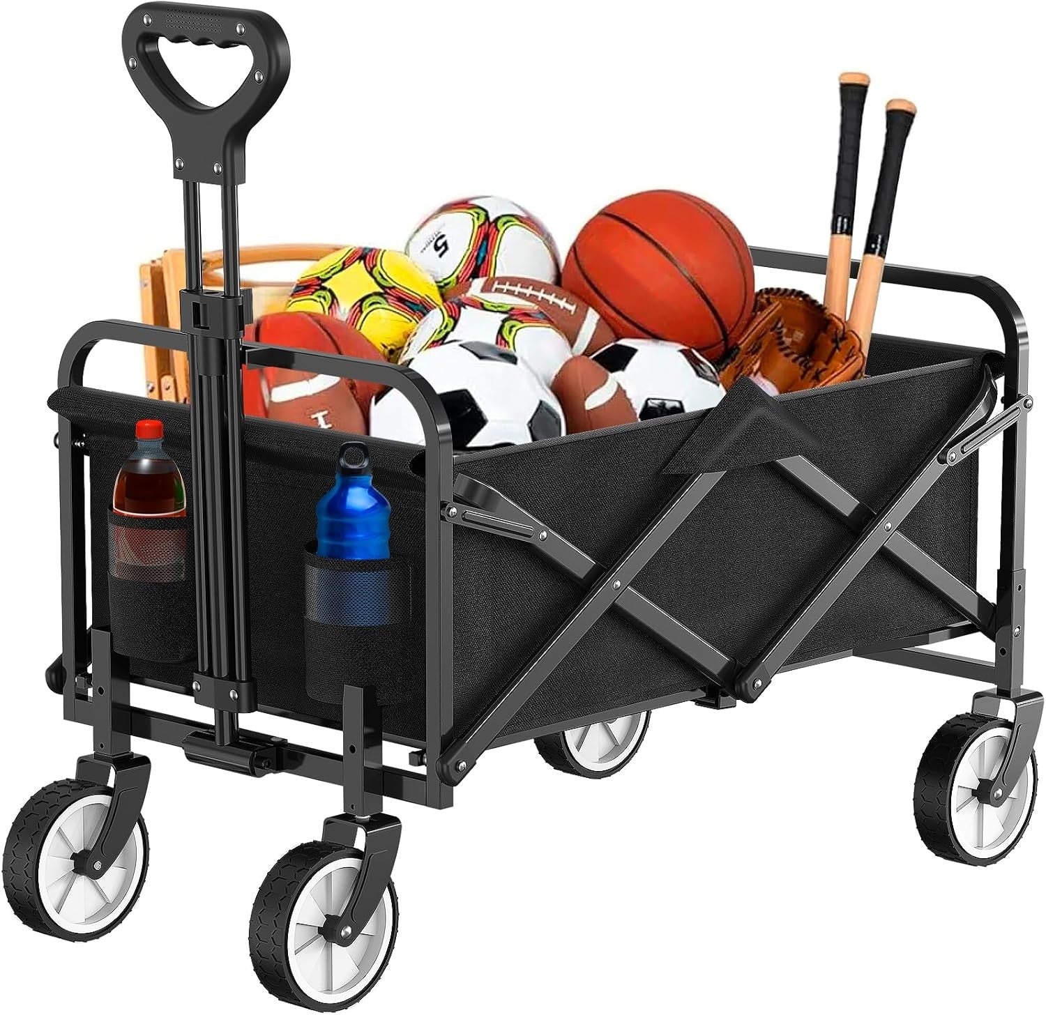 Black Heavy Duty Folding Wagon 100L All-Terrain Garden Camping Beach Trolley