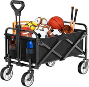 Black Heavy Duty Folding Wagon 100L All-Terrain Garden Camping Beach Trolley