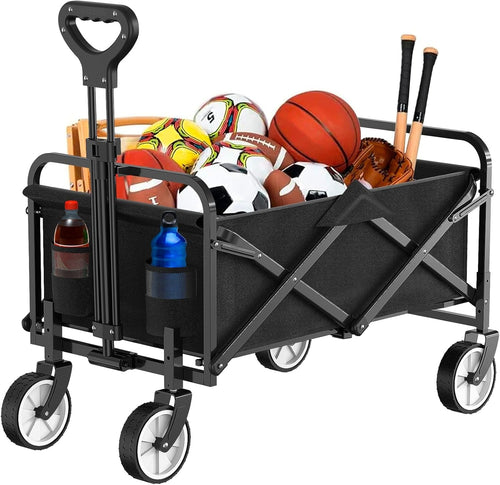 Black Heavy Duty Folding Wagon 100L All-Terrain Garden Camping Beach Trolley