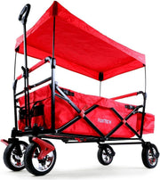 Red Kids Folding Wagon Push Pull Stroller Cart w/ Canopy & Storage Bag