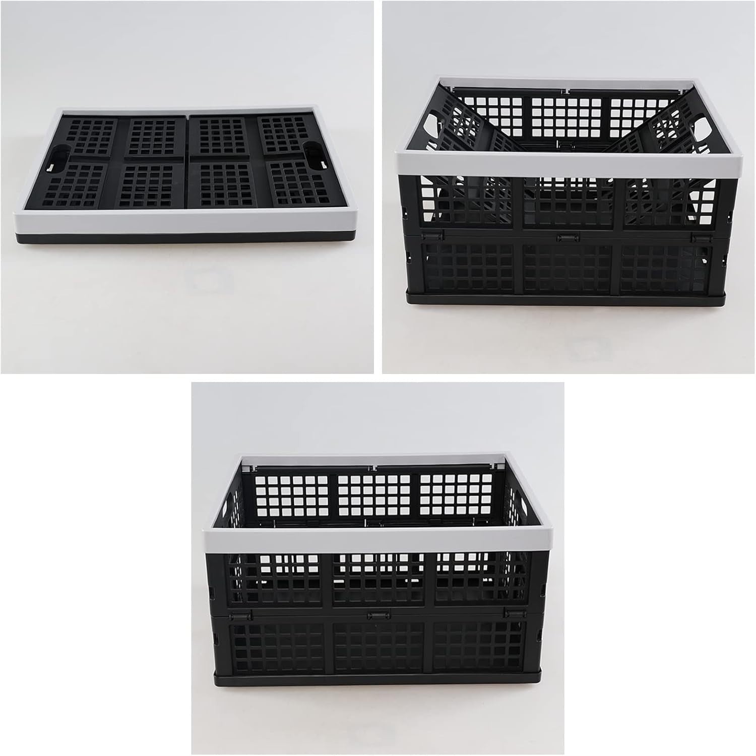 3 Pack 30L Foldable Storage Crates Collapsible Plastic Boxes
