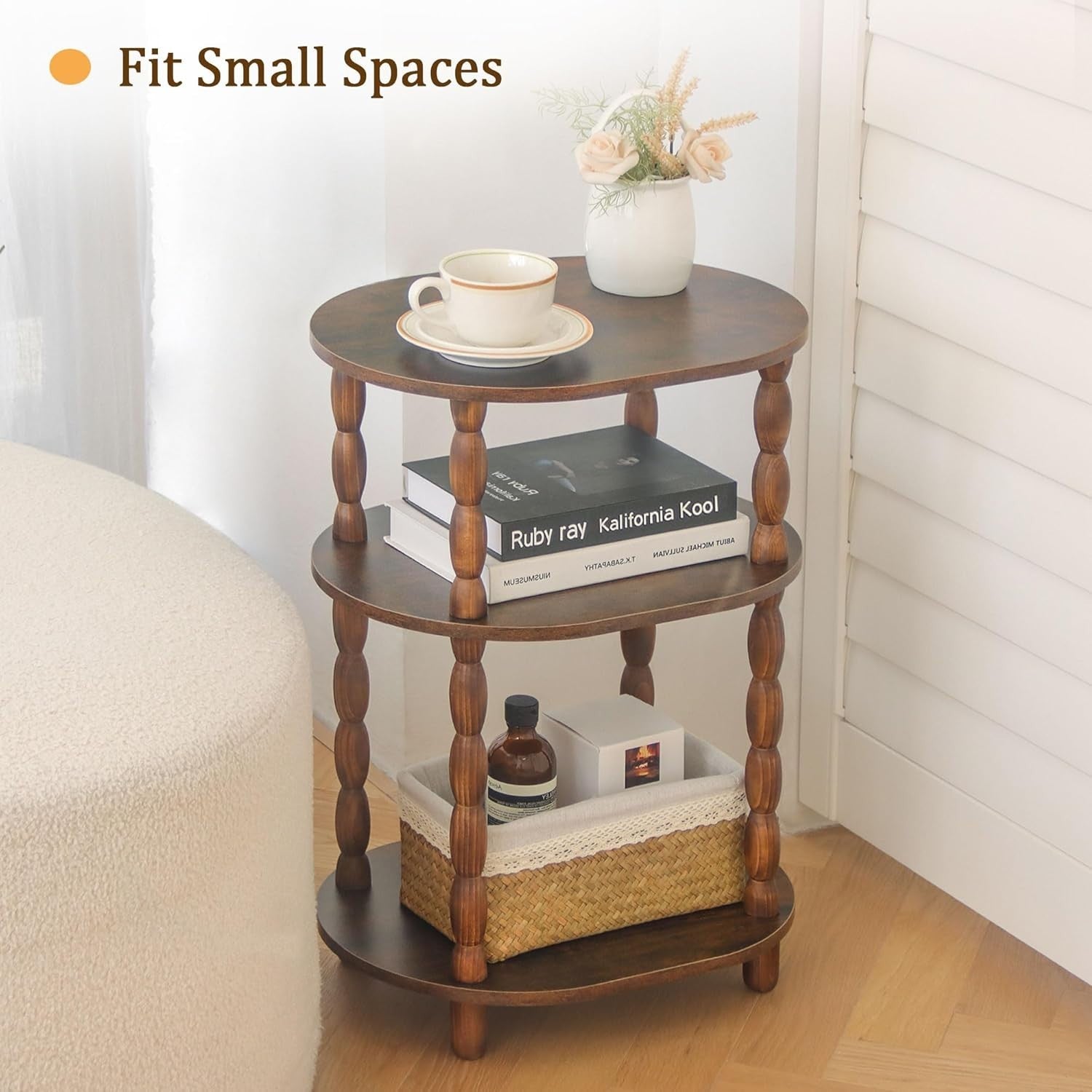 3-Tier Oval Side Table with Storage, Compact Modern End Table for Living Room