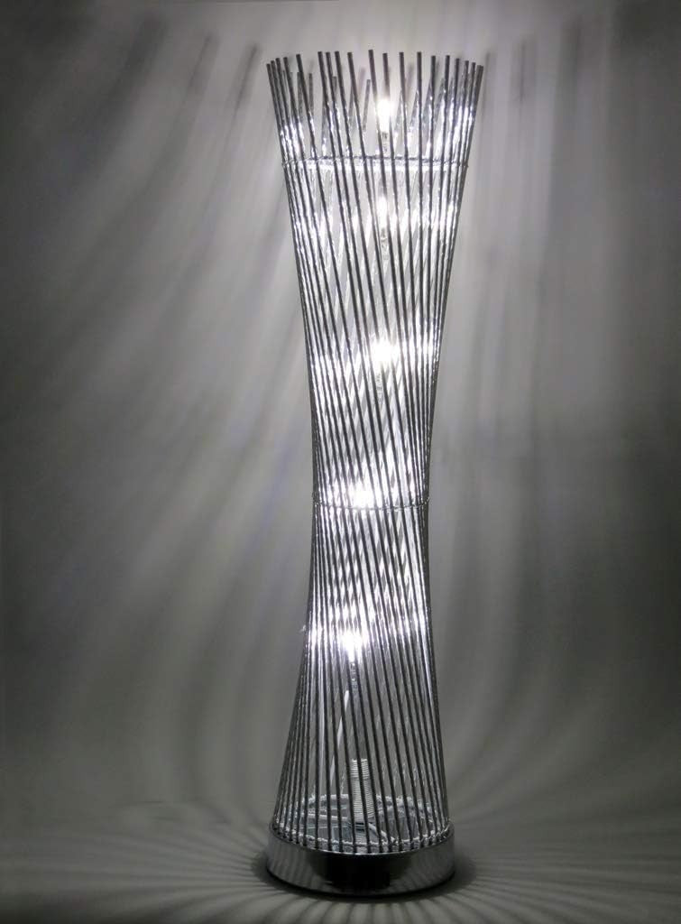 LED Silver Metal Tower Table Lamp 80cm Tall, Unique Twisted Design