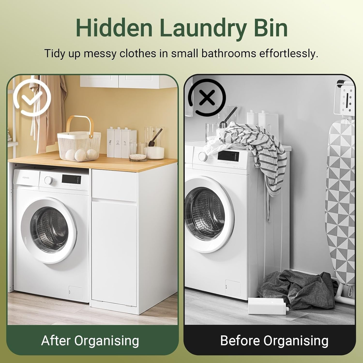 Washing Machine Cabinet with Laundry Basket Drawer Storage Unit White