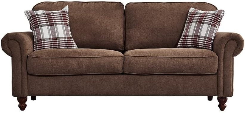 Brown 2 Seater Linen Sofa Couch Retro Style Small Space Living Room Settee