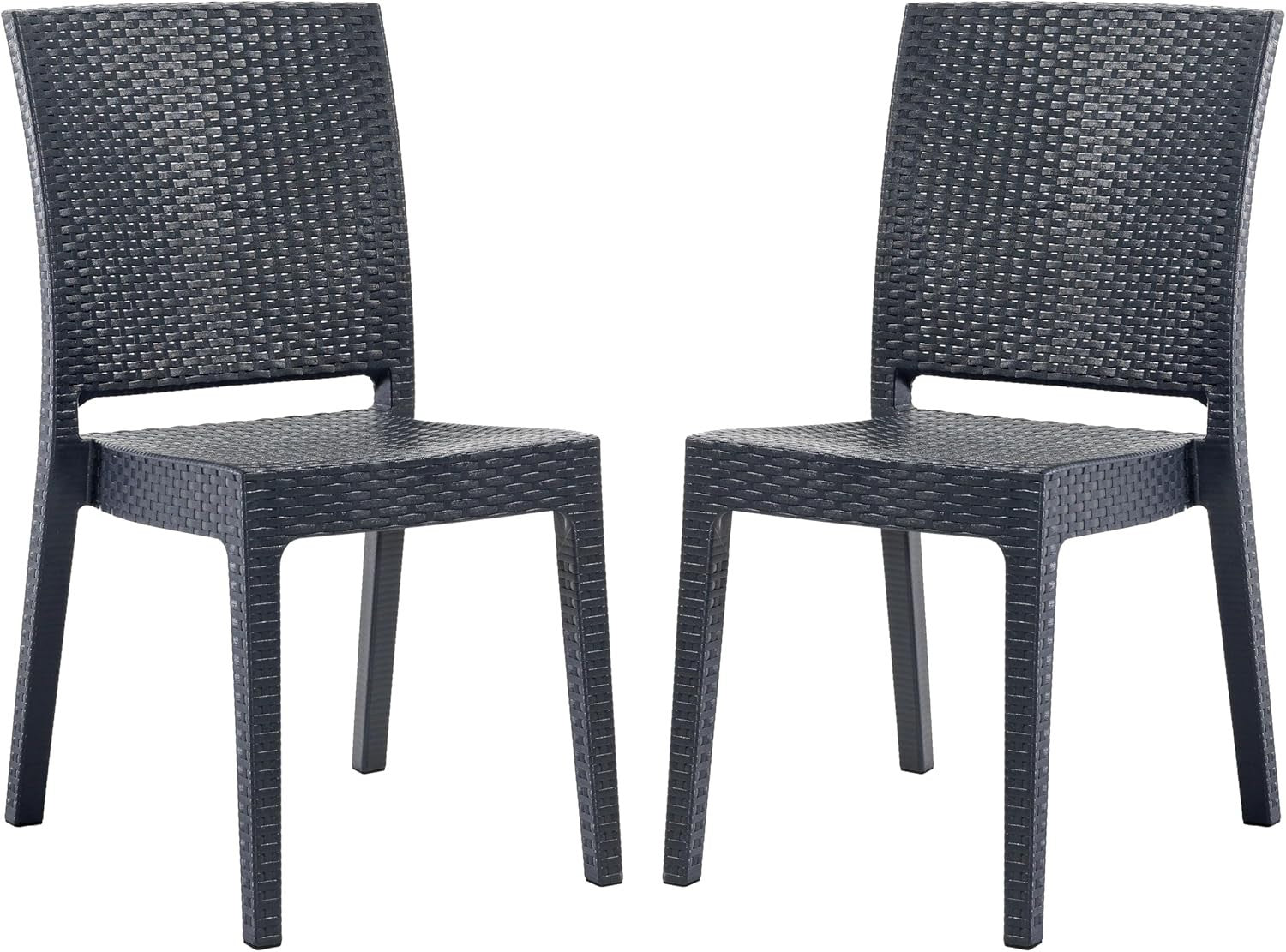 Set of 2 Stackable Rattan Effect Side Chairs Indoor Outdoor Patio Seating