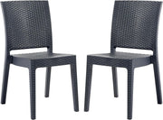 Set of 2 Stackable Rattan Effect Side Chairs Indoor Outdoor Patio Seating