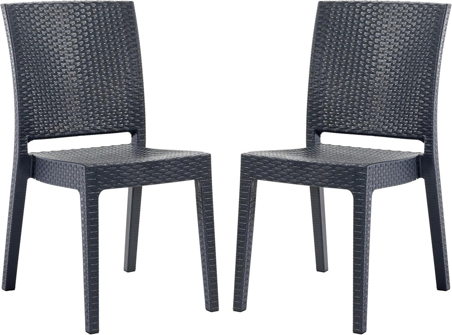 Set of 2 Stackable Rattan Effect Side Chairs Indoor Outdoor Patio Seating