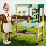 Outdoor Mud Kitchen for Kids Wooden Playset w/ Sink Faucet