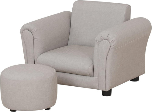 Toddler Armchair with Footstool – Kids Grey PVC Leather Sofa Chair