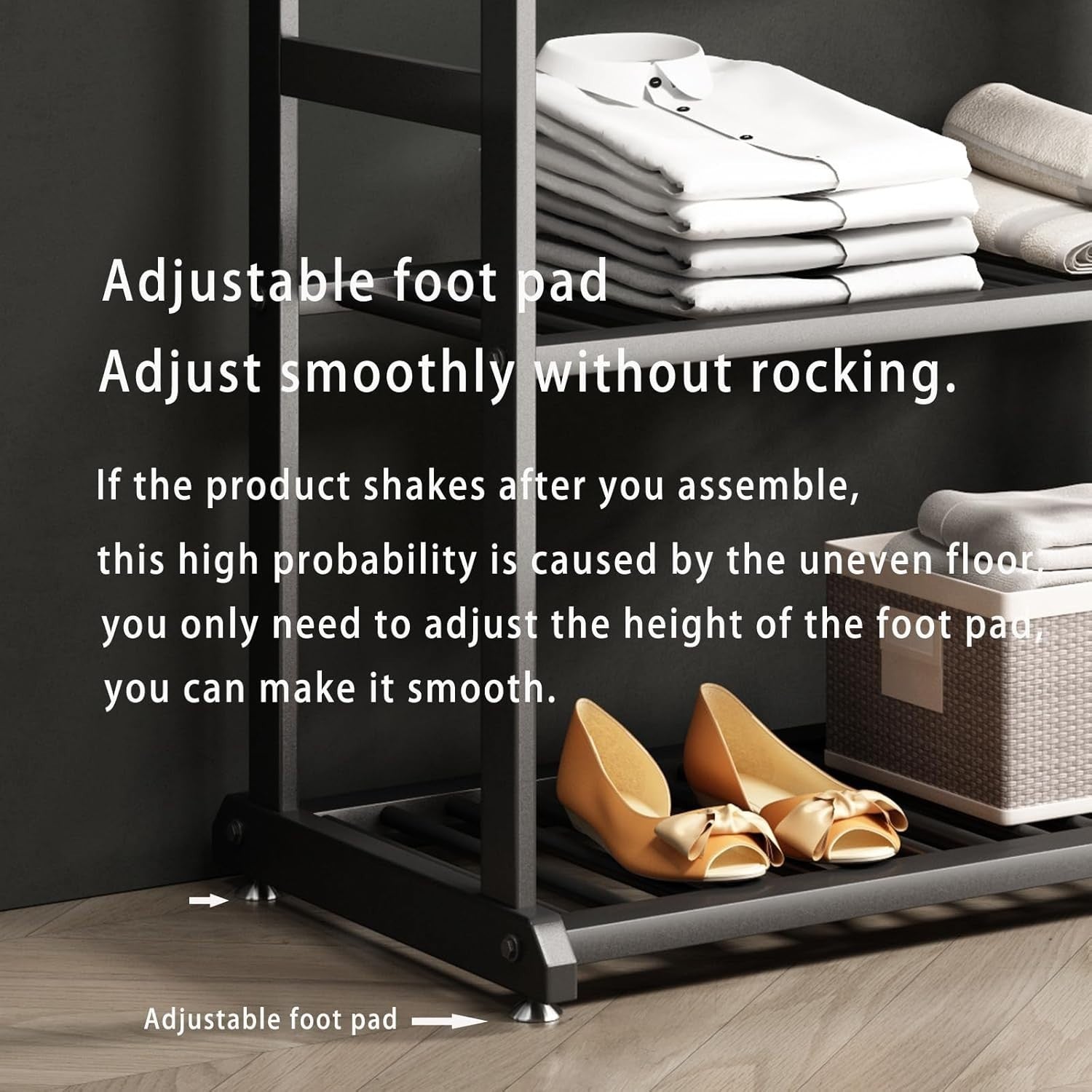Heavy Duty Clothes Rail with Shelves & 6 Hooks Metal Rack