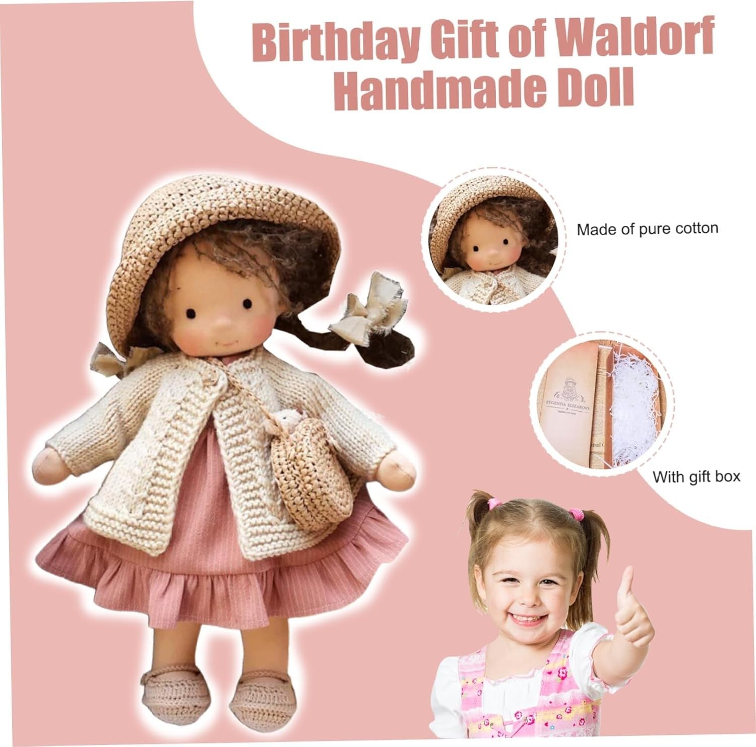 Cute Rag Doll Plush Toy with Hat Bag Shoes Boxed Gift for Babies Kids
