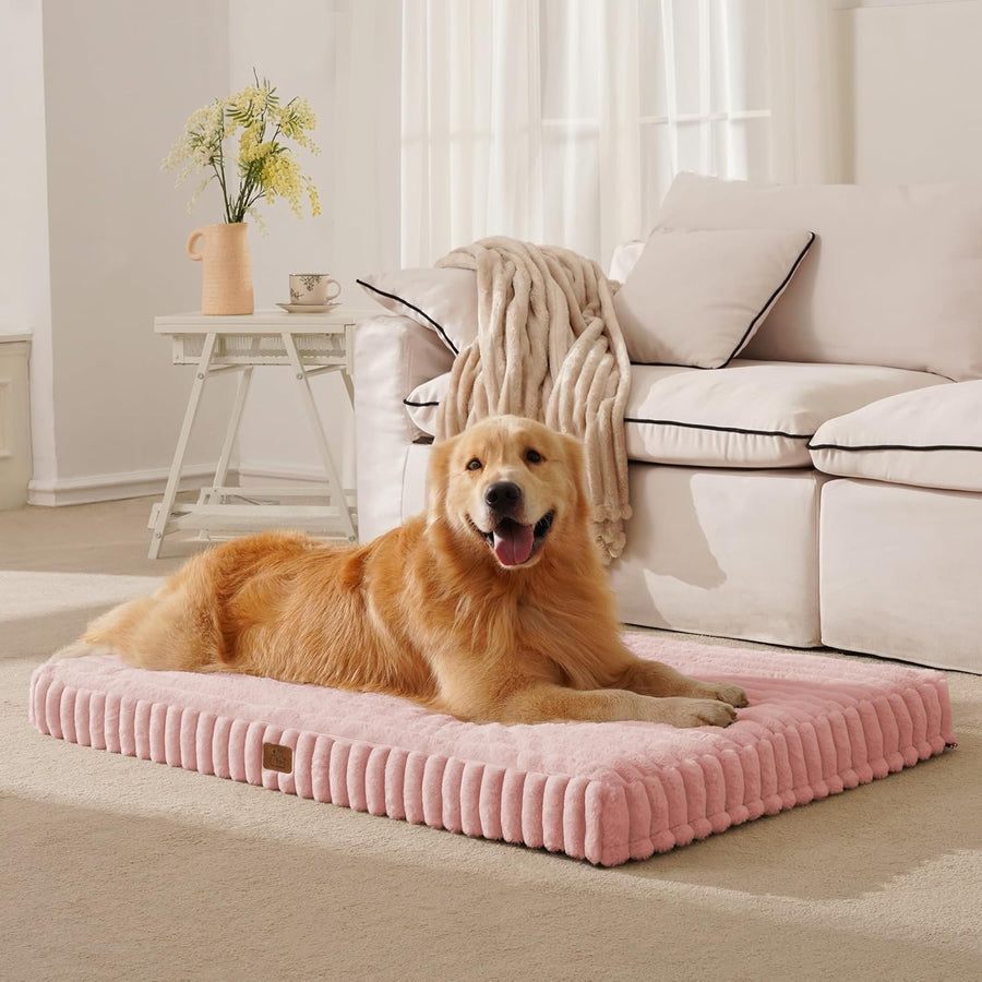 Large Orthopedic Dog Crate Bed 91x69cm Waterproof Pink