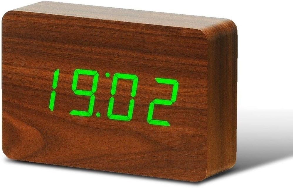 Wood Digital Alarm Clock LED Display Silent Touch Control Bedside Desk Clock