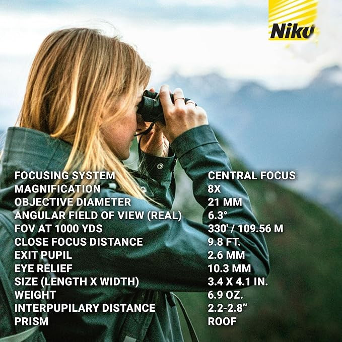 8x21 Compact White Binoculars | Lightweight Travel Optics | Bright HD View