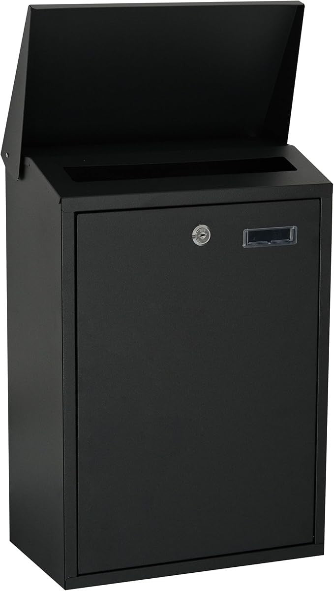 Extra Large Lockable Wall Mounted Letterbox Black Steel Post Box Weatherproof