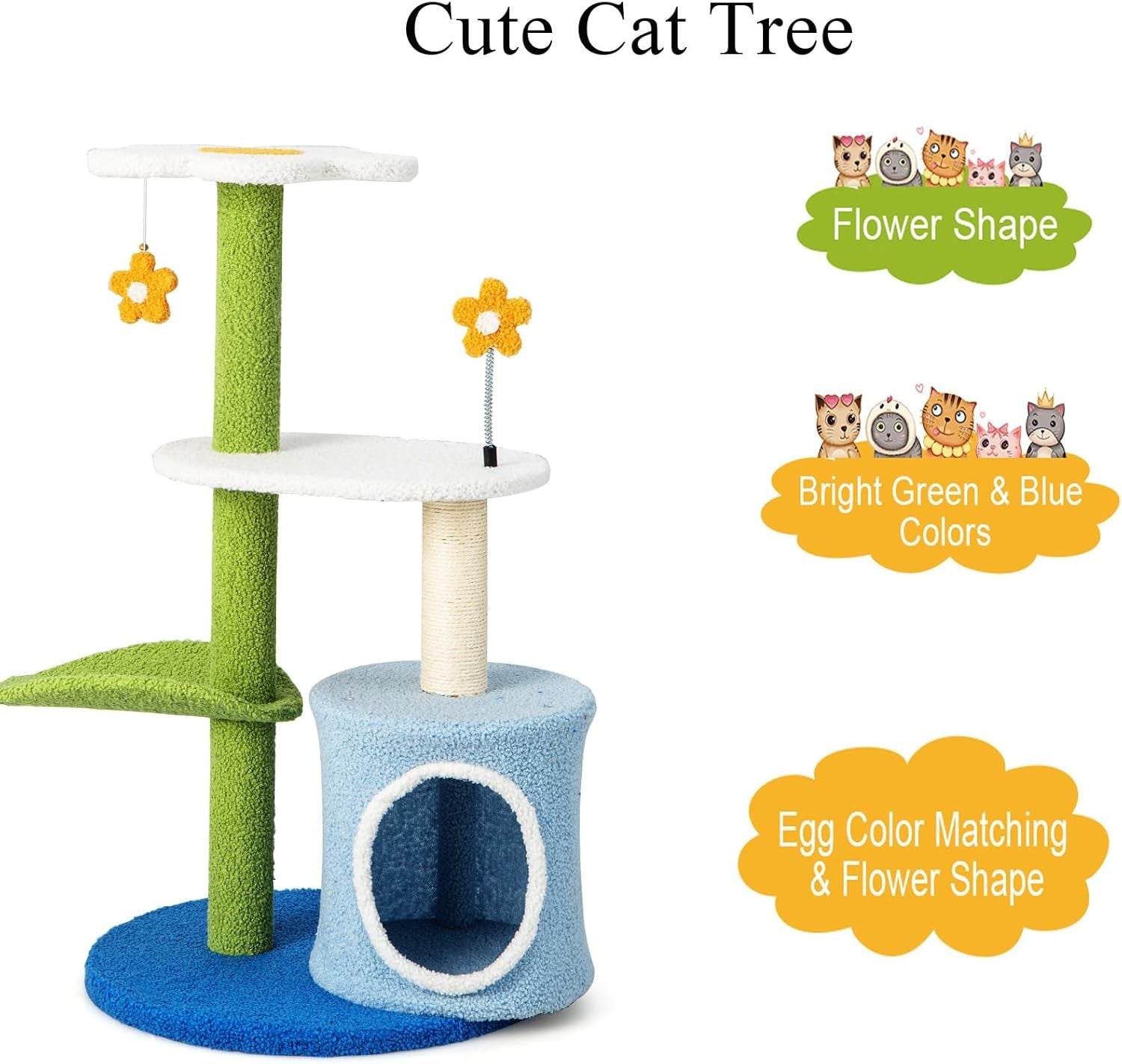 Blue Multi-Level Cat Tree with Condo Scratching Posts Play Tower 87cm