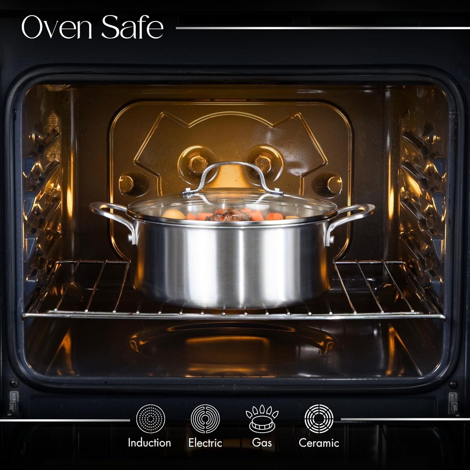 4pcs Stainless Steel Induction Casserole Set Non Stick Pots with Glass Lids