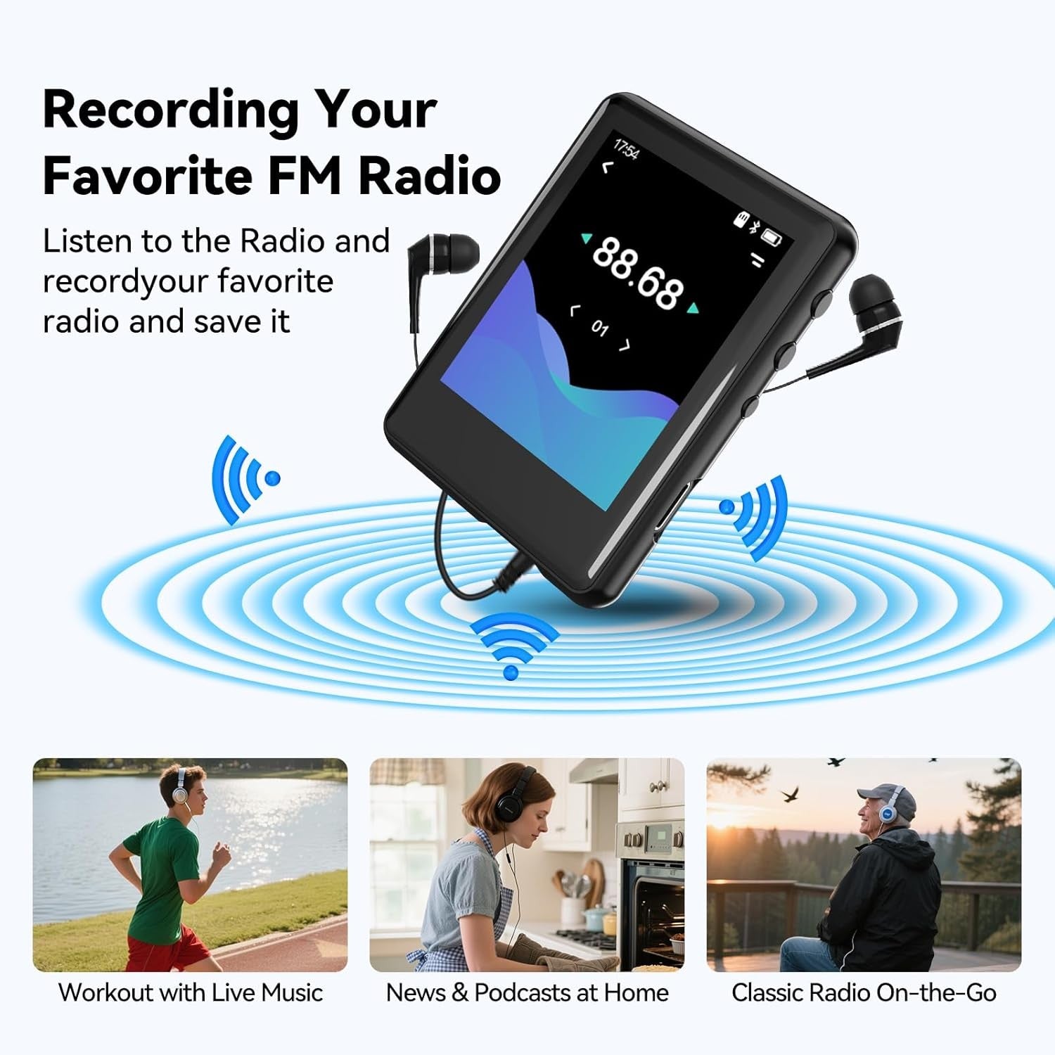 Bluetooth 5.4 MP3 Player 16GB Touch Screen FM Speaker Expandable