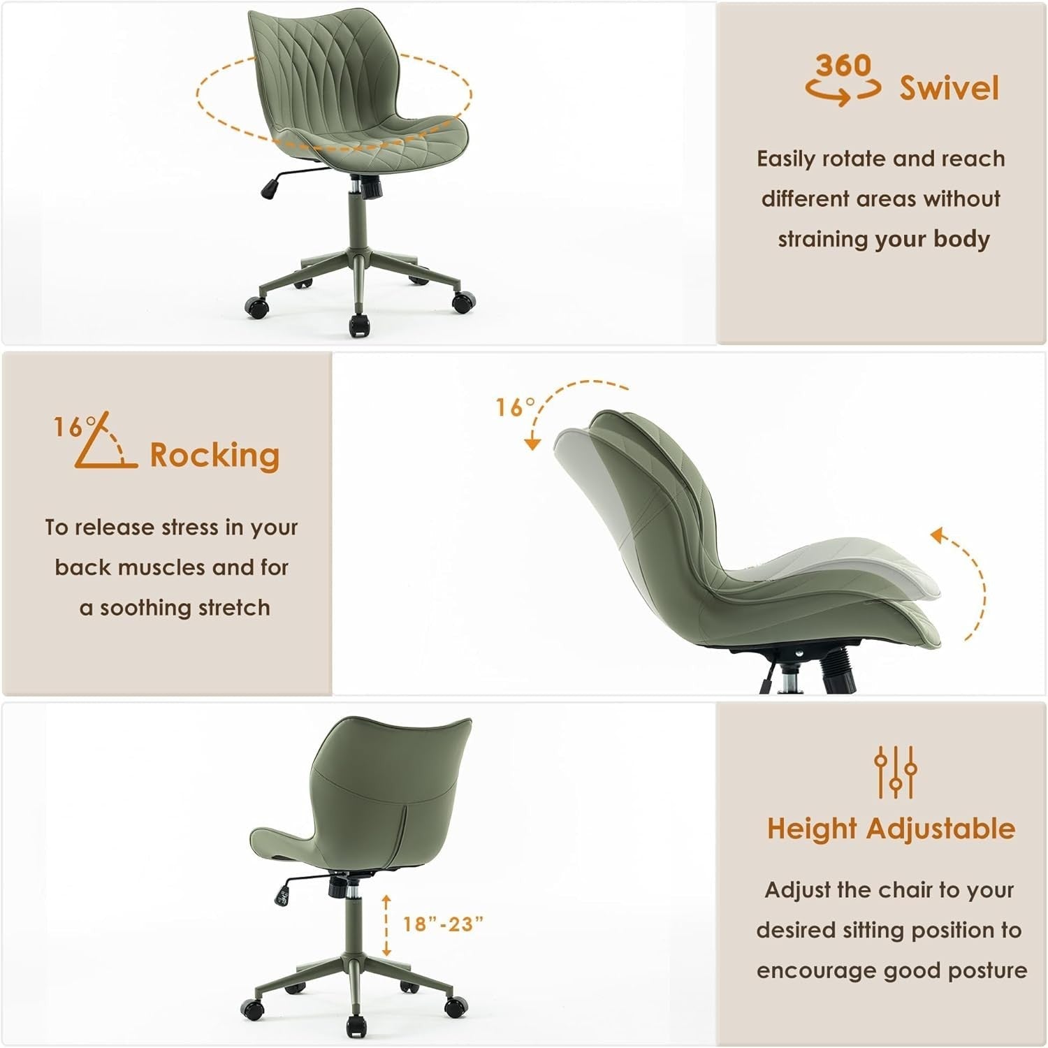 Ergonomic Swivel Desk Chair Armless Adjustable Height Home Office Faux Leather